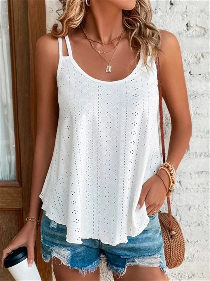 Solid Color Double Shoulder Halter Top Round Neck Jacquard Loose Type Inside Sleeveless Bottoming Shirt Female | 168DEAL