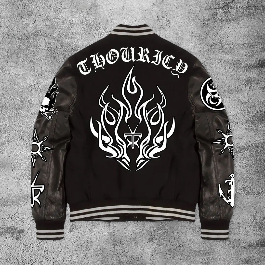 Casual dark skull flame baseball jacket