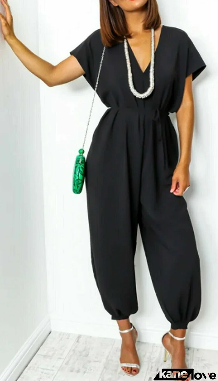 Tie Belted Waist Harem Wide Leg Jumpsuit