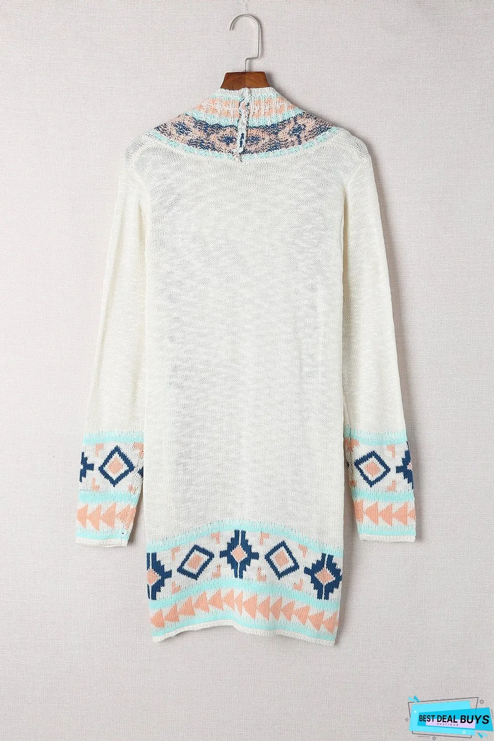 Aztec Khaki Western Print Open Front Cardigan