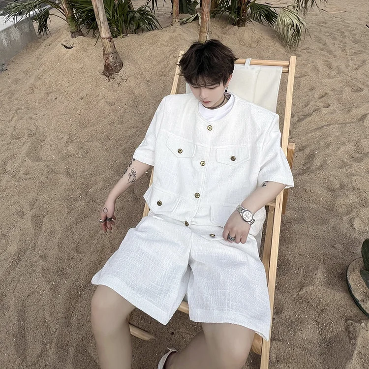 Summer Round Neck Short Sleeved Jacket Casual Shorts Small Fragrance Set-dark style-men's clothing-halloween