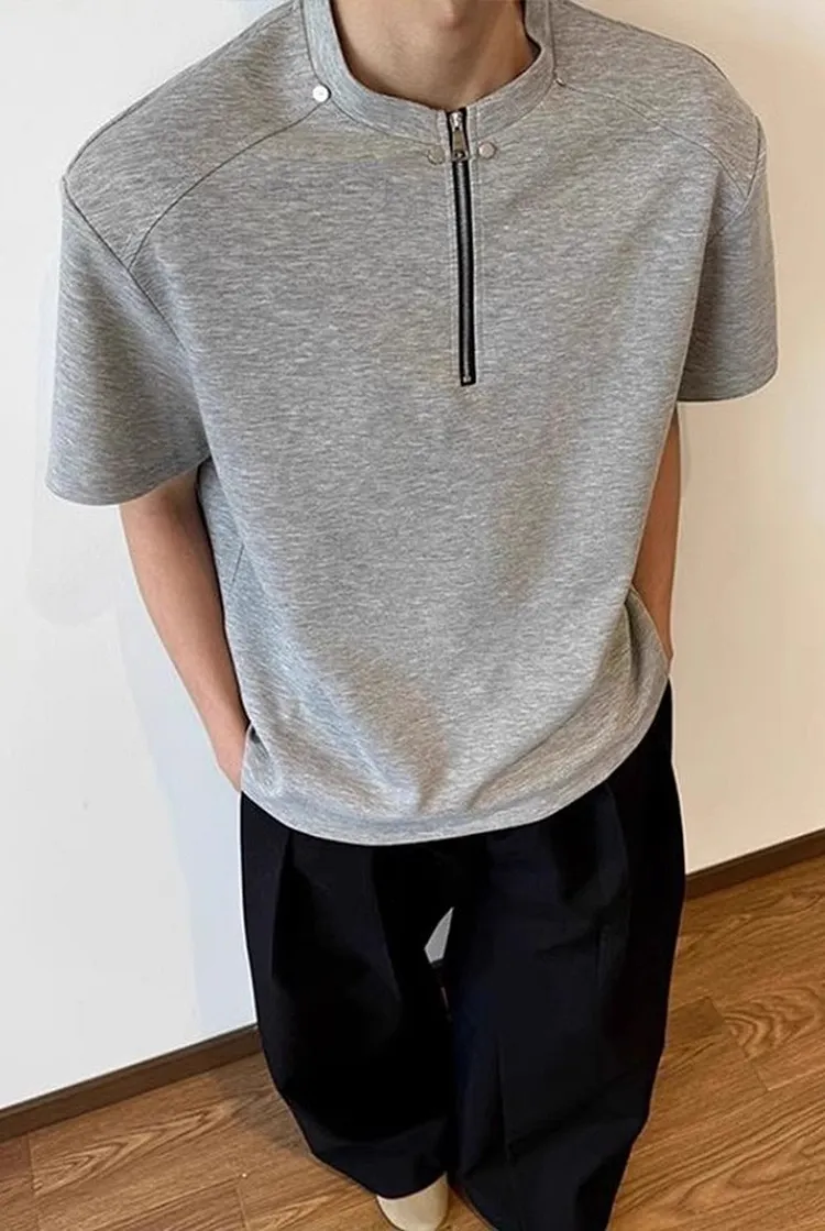 Men's Half Zip Knit T - Shirt Short Sleeve Casual Top