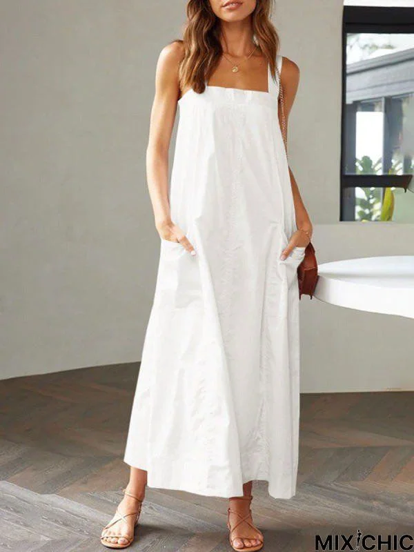 Casual Square neck Sleeveless Loose Dress