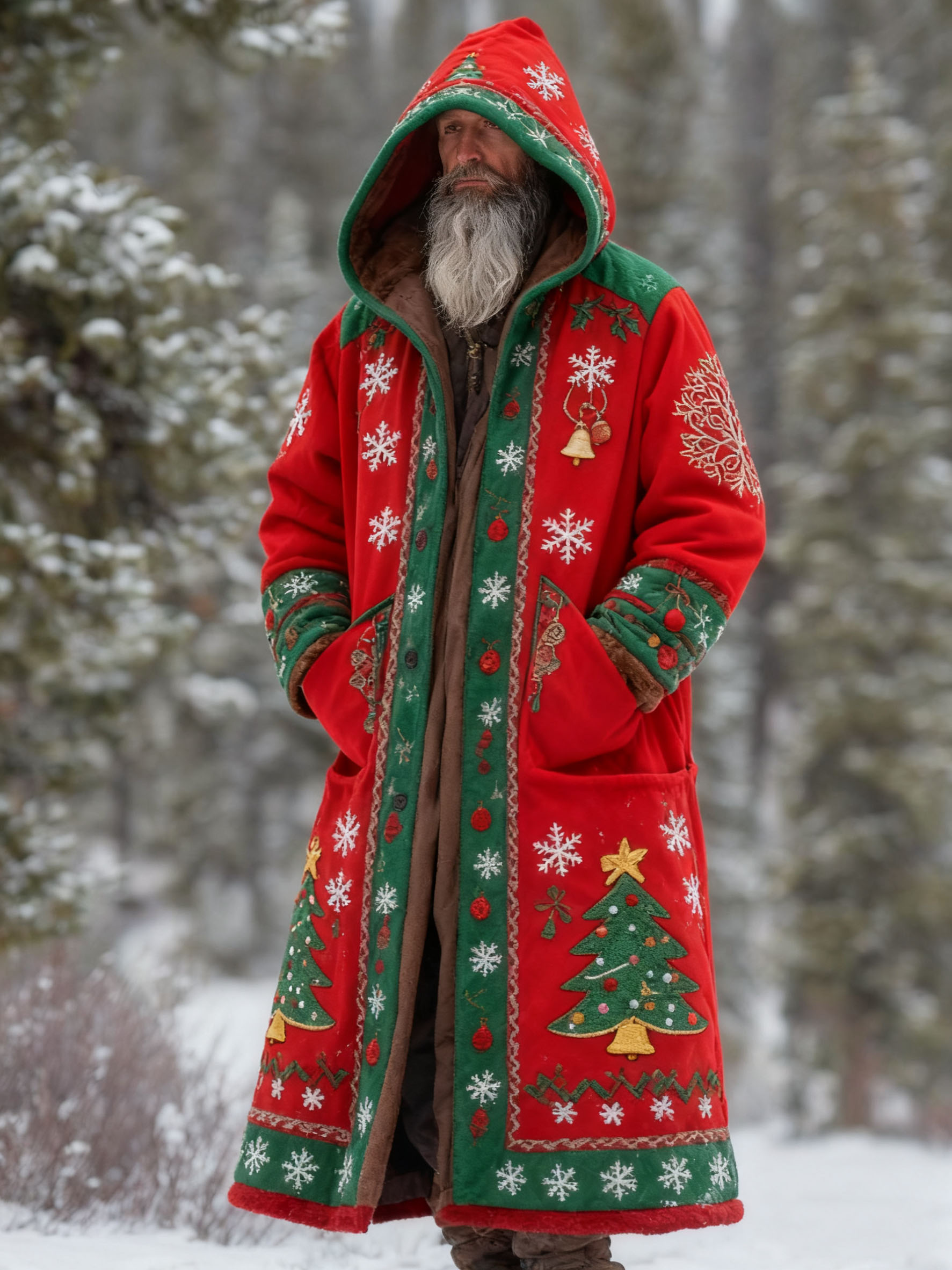 Men's Autumn Winter Christmas Printed Hooded Fleece Jacket