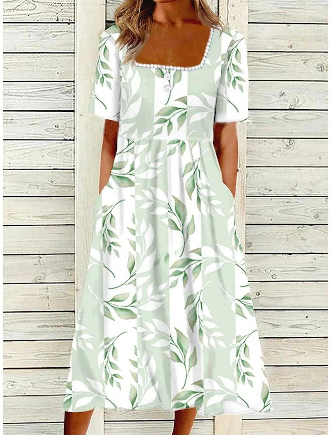 Spring/Summer Round Neck Floral Print Casual Vacation Dress