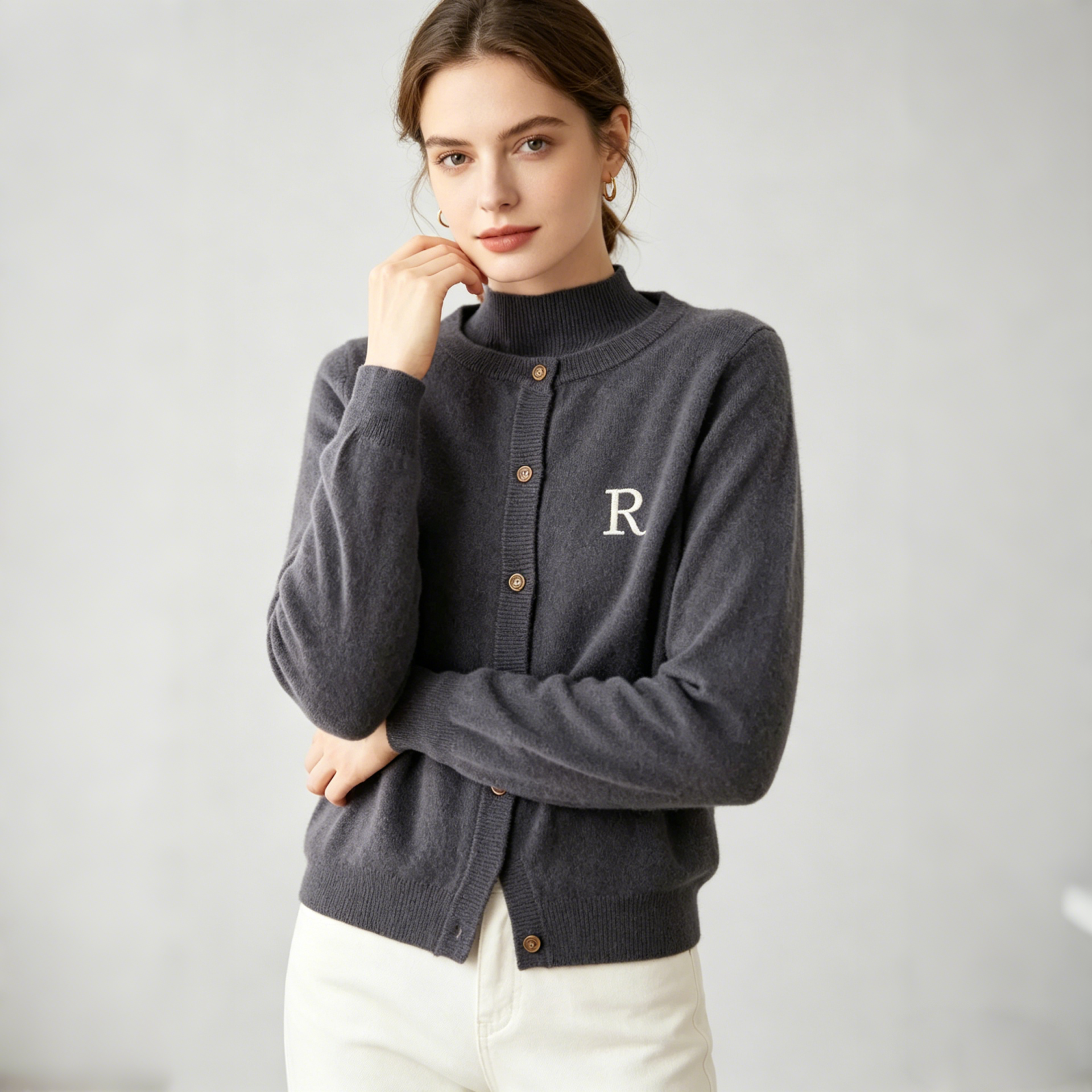 Monogrammed Snappy Women's Cashmere Sweater REAL SILK LIFE