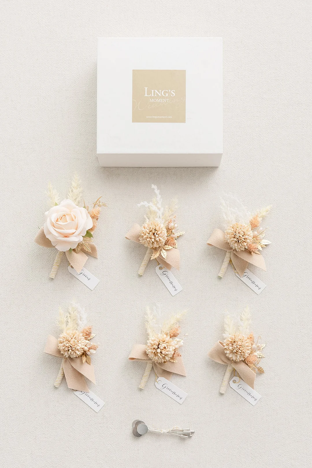 Boutonnieres in White & Beige