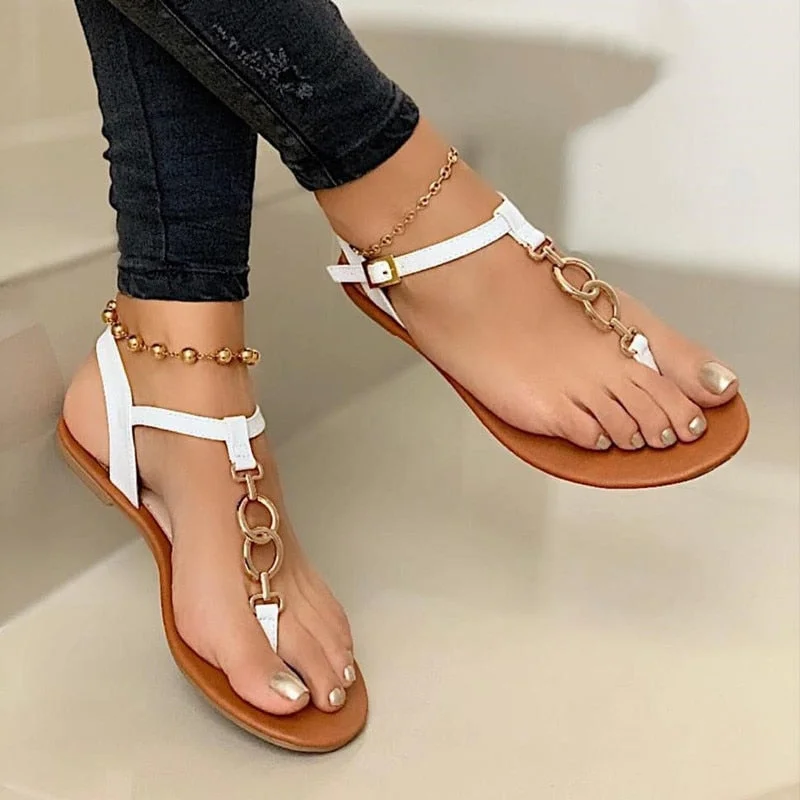 2020 Women Fashion Flip Flops Summer Sandals Solid Buckle Flats Women Shoes Beach Roma Casual Ladies Plus Size