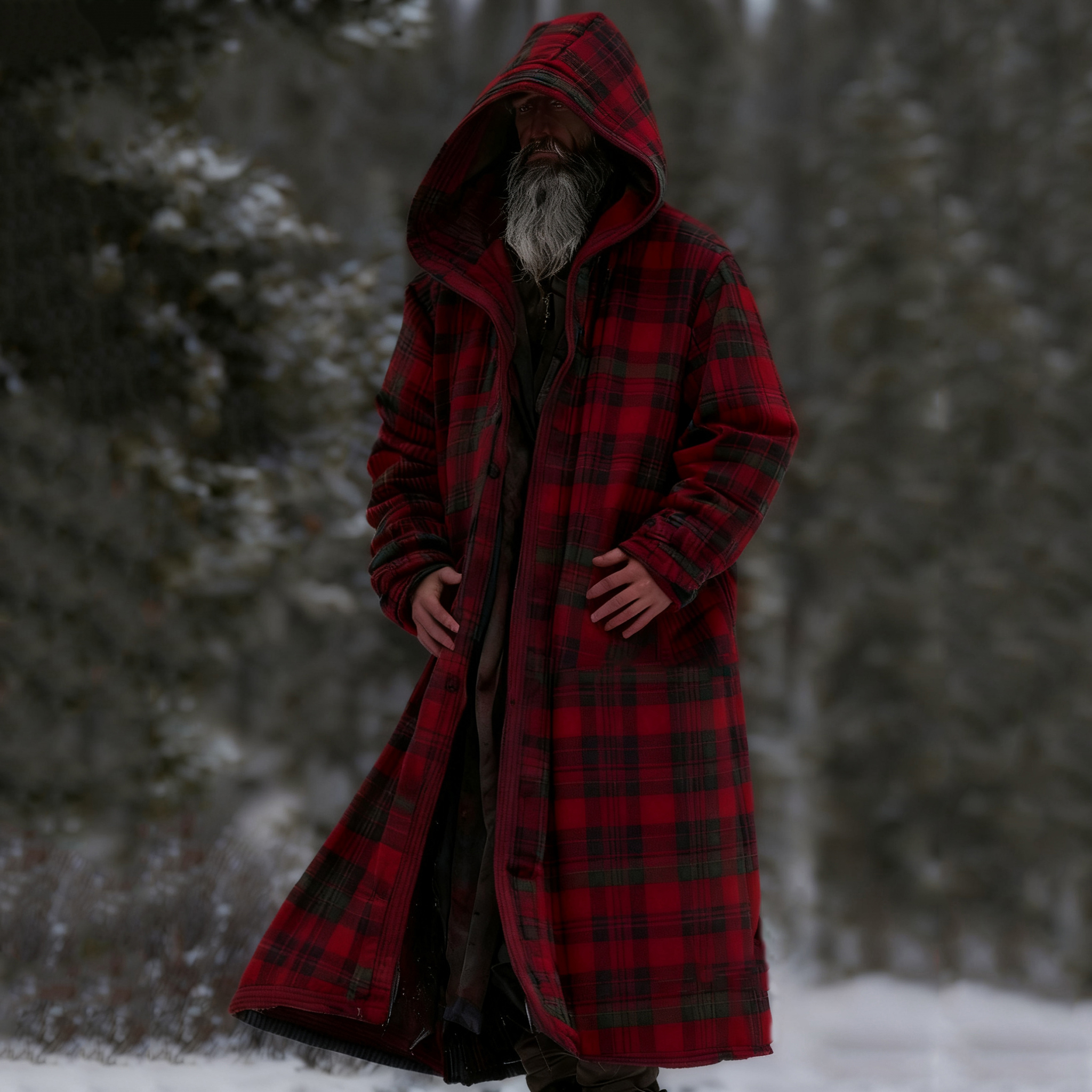 Men's Autumn Winter Christmas Plaid Pattern Hooded Kaftan Cloak Jacket elevenforest