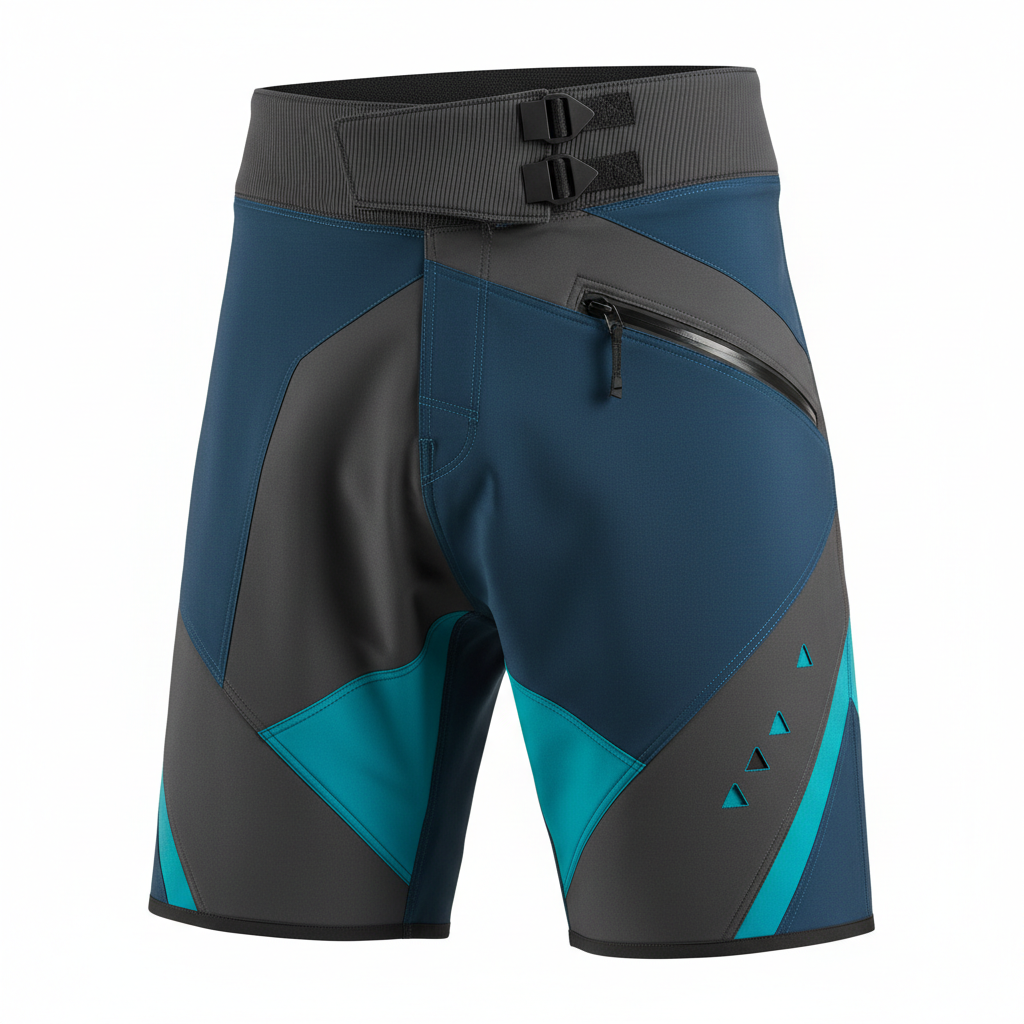 thesupersurf Blue and Grey Functional Shorts with Zipper Pockets 