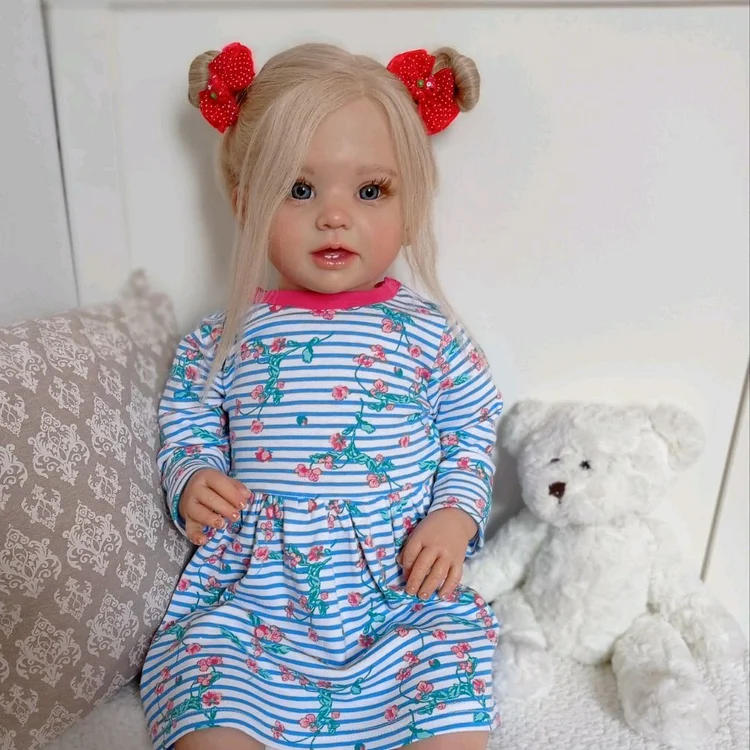 GSBO-Cutecozylife-Cutecozylife® 20'' Lifelike Awake Realistic Cloth Body Reborn Toddler Baby Doll Girl Named Kali with Long Straight Hair