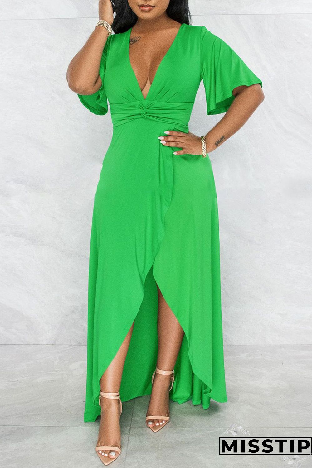 Black Casual Solid Patchwork Asymmetrical V Neck Straight Dresses