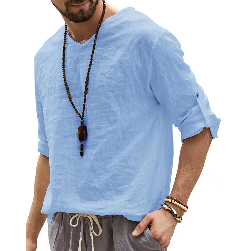 V-Neck Linen Shirt-inspireuse