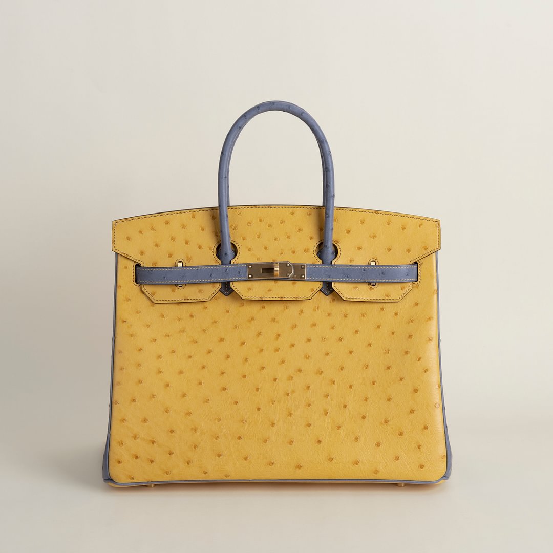 Birkin 35cm Ostrich 9D Jaune amber/82 gris agate GHW