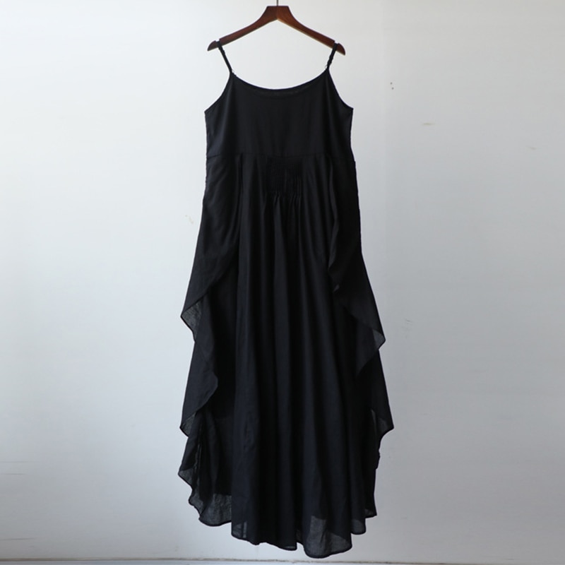 White Women Sleeveless Spaghetti Strap Dress 2021 Summer Cotton Irregular Beach Dress Black Vintage Dresses