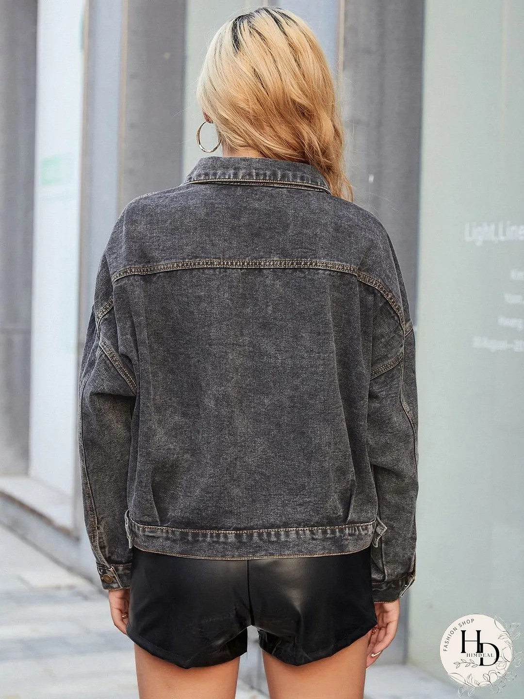 Collared Neck Dropped Shoulder Denim Jacket