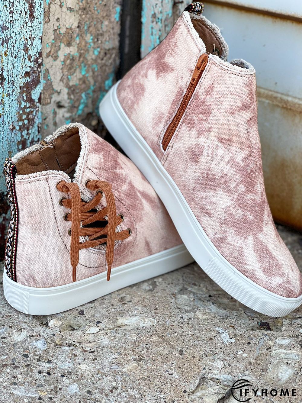 Casual Lace-up Decor Fringe High Top Canvas Shoes with Side Zip | IFYHOME