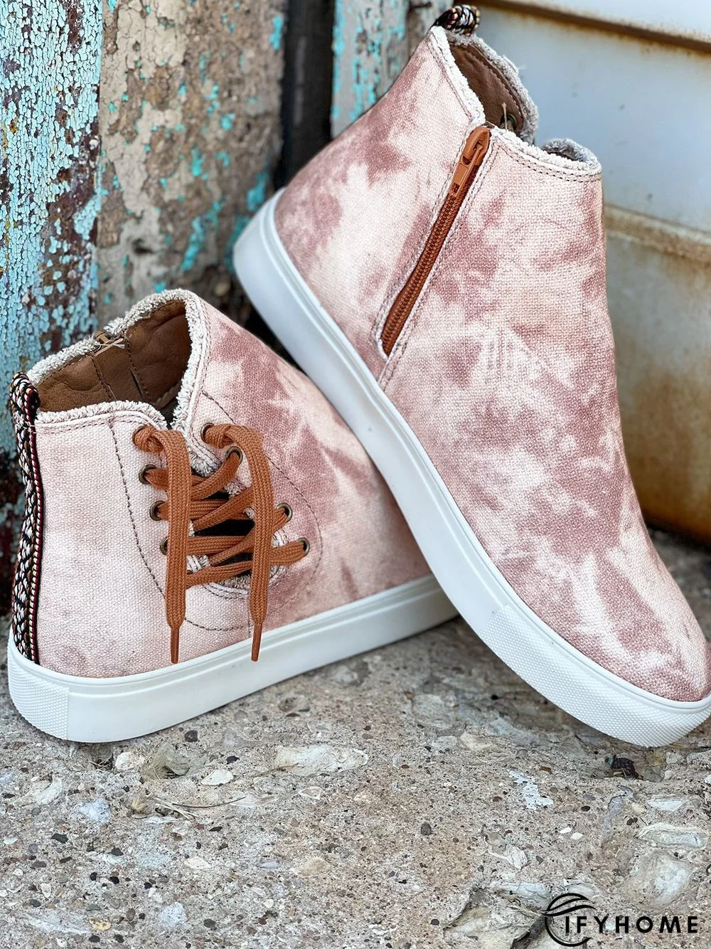 Casual Lace-up Decor Fringe High Top Canvas Shoes with Side Zip | IFYHOME