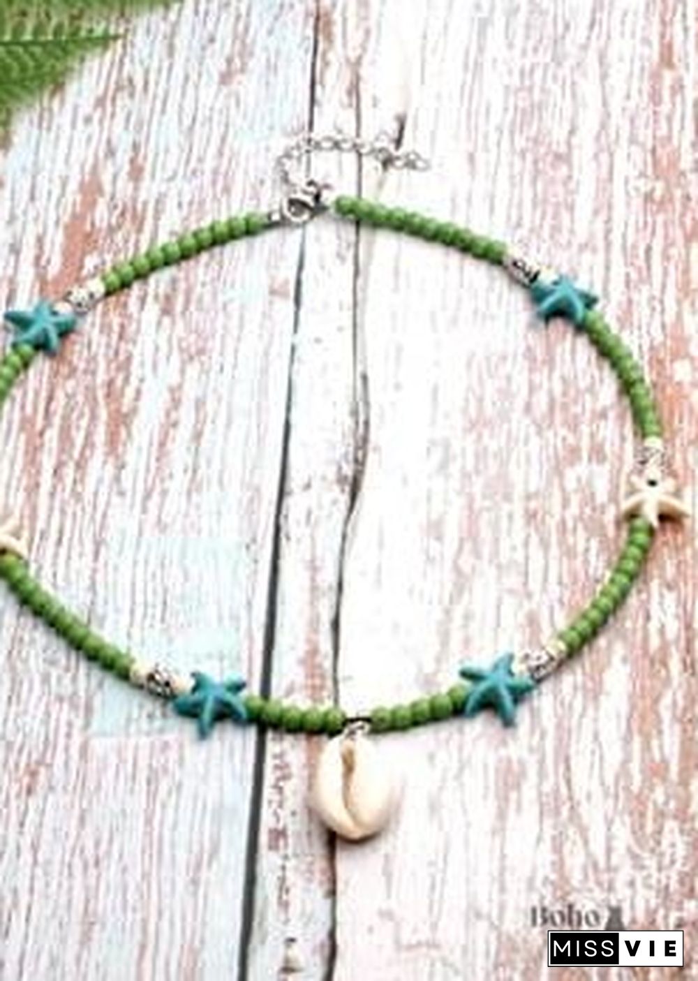 Boho Necklace, Hippie Blue Shell & Starfish