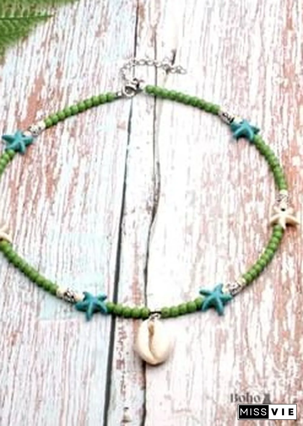 Boho Necklace, Hippie Blue Shell & Starfish