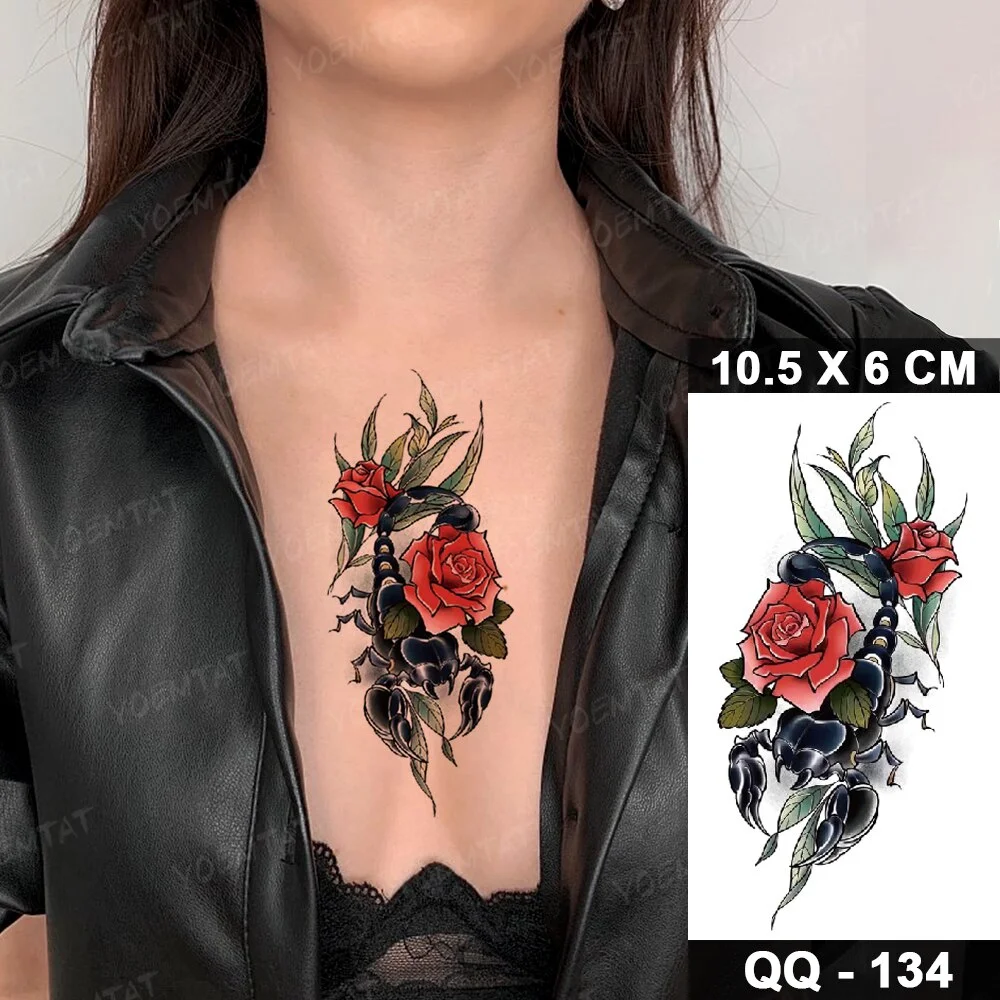 Sdrawing Temporary Tattoo Stickers Butterfly Flower Realistic Sexy Flash Tatoo Women Men Arm Waist Line Body Art Fake Tatto Cool
