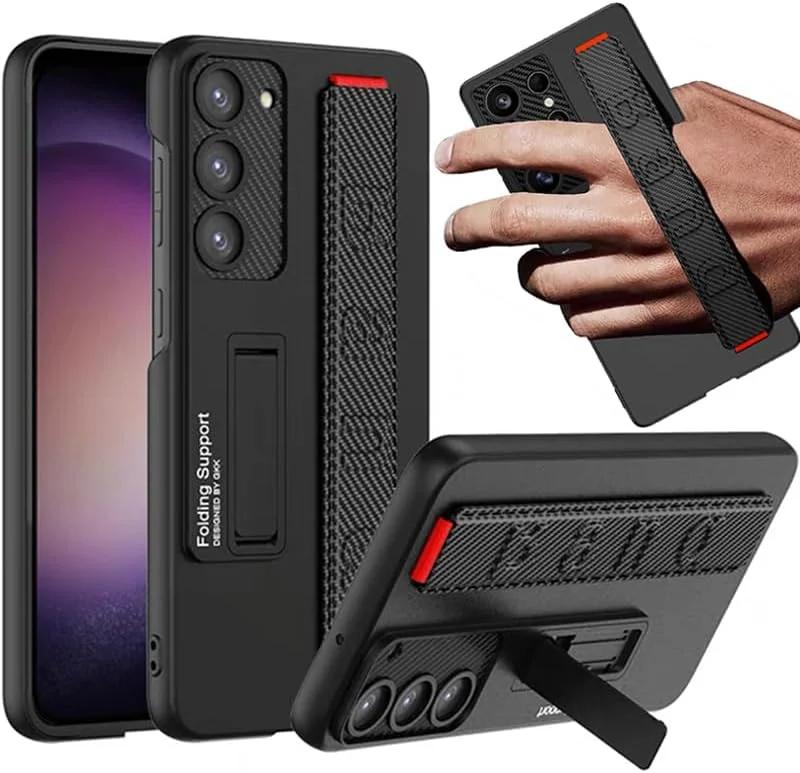 Suitable for S26 Ultra phone case, ultra-thin stand, elastic wrist strap, precision hole, shockproof protective case