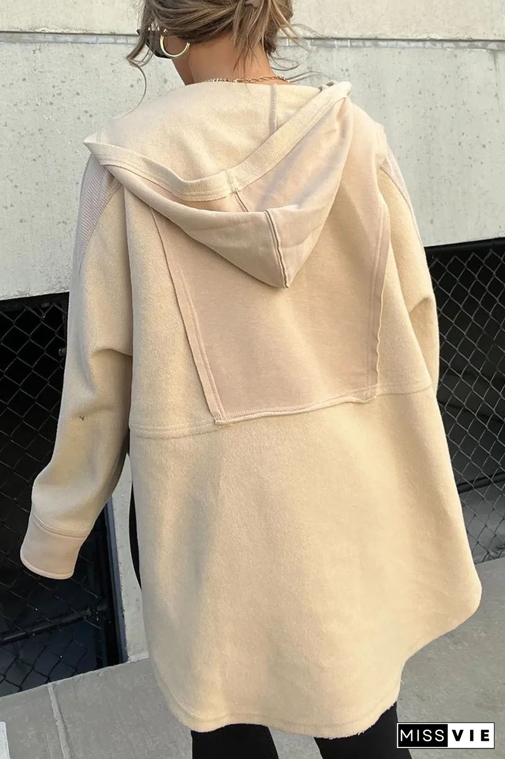 Casual Solid Pocket Slit Hooded Collar Tops