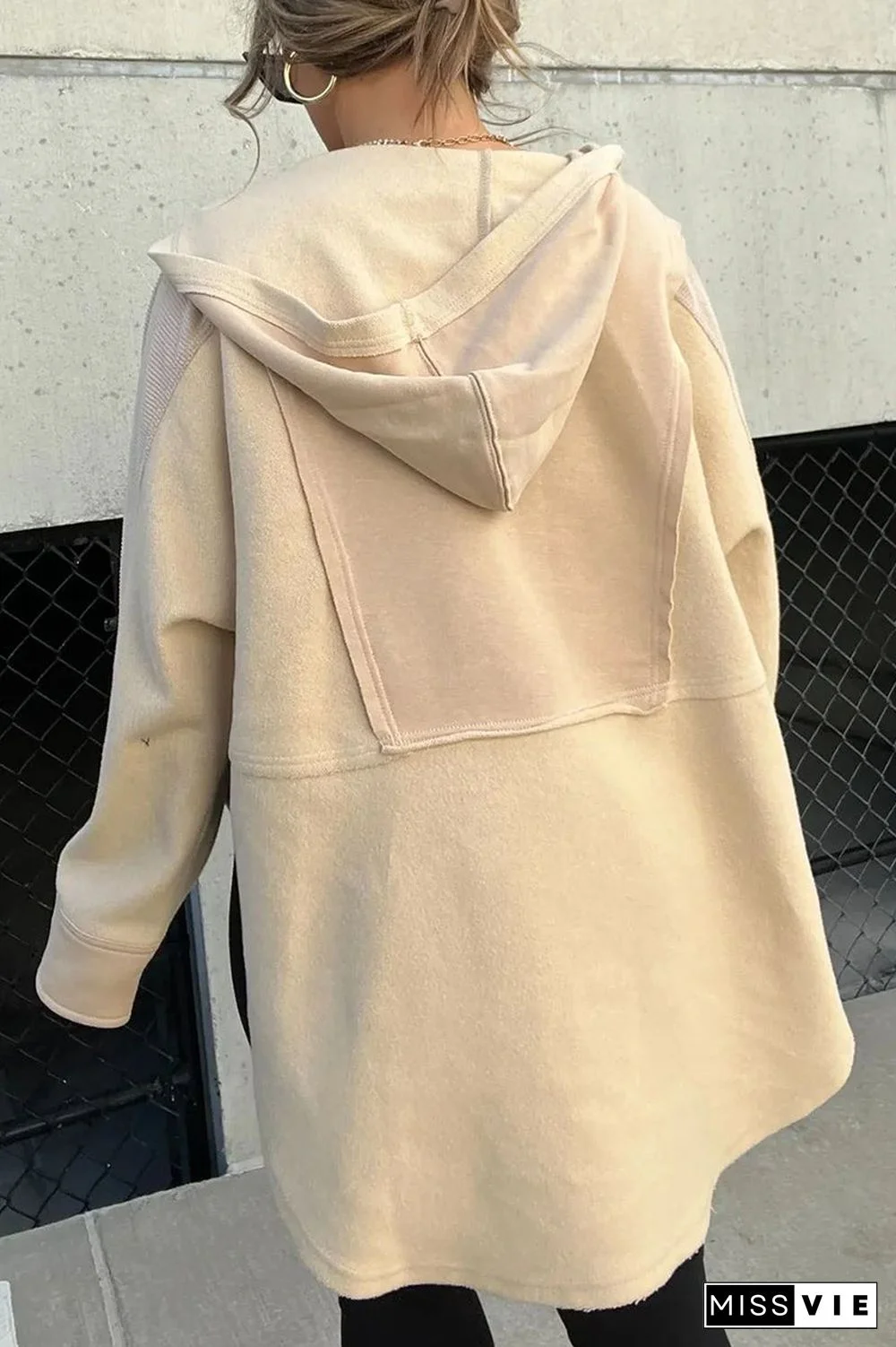 Casual Solid Pocket Slit Hooded Collar Tops