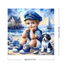 (US Local)Paint By Numbers Kit On Canvas DIY Oil Art Seaside Boy and Dog Picture Home Decor40x40cm