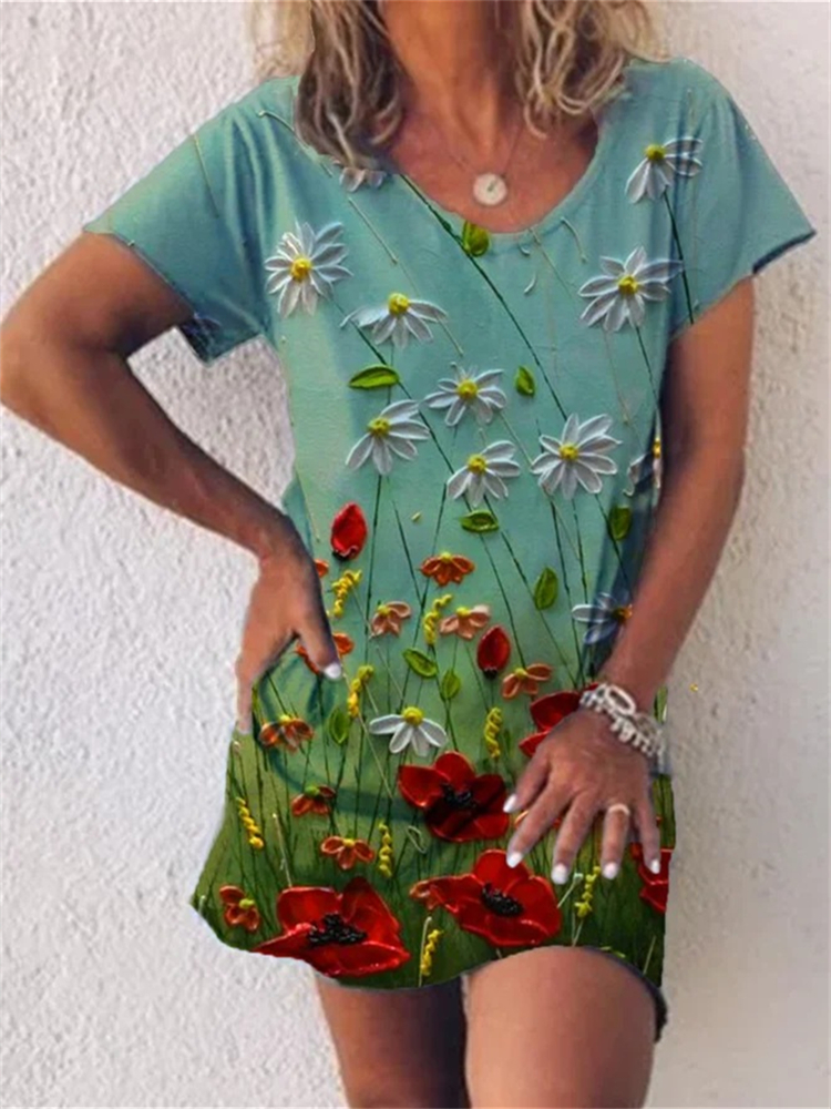 3D Floral Oil Painting Casual Mini Dress wearshes