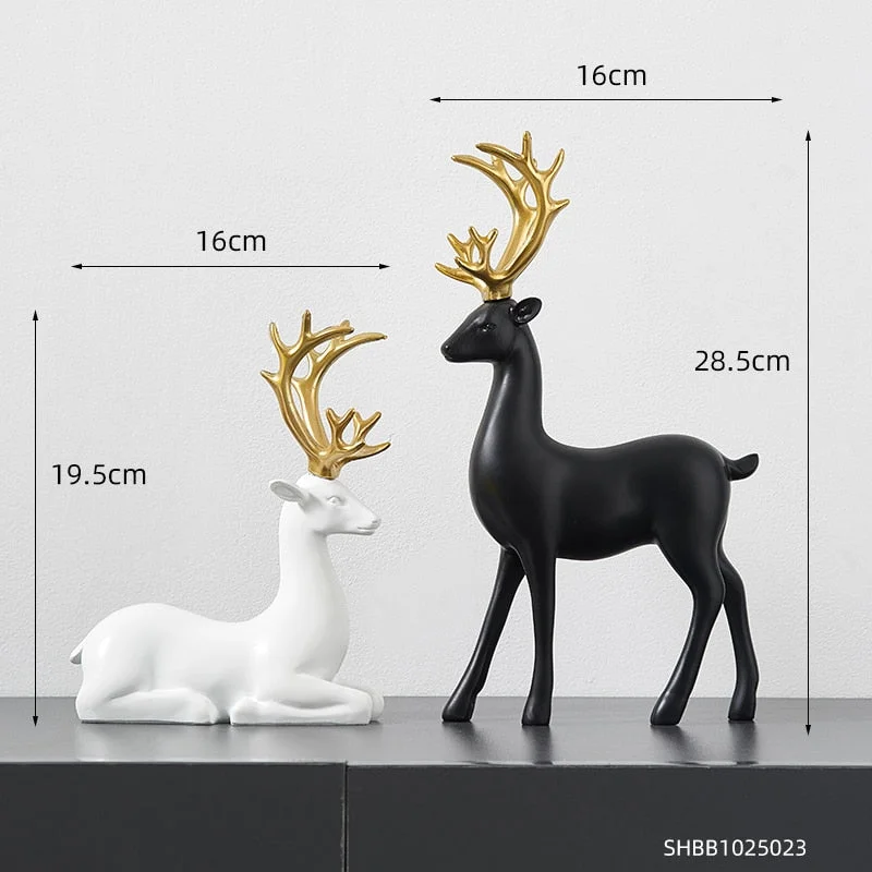Nordic Black and White Deer Decoration Home Decor Resin Animal Shape statue Living Room Bedroom Office Desktop sculpture Gifts
