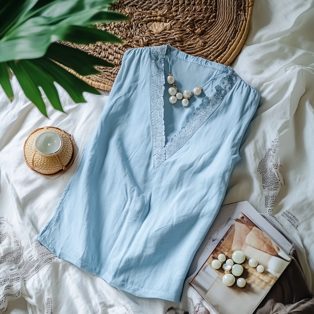  Elegant Lace-Trimmed V-Neck Blouse for Spring and Summer