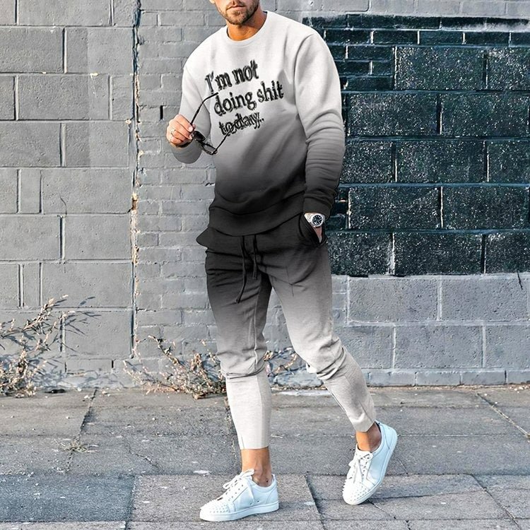 Men's Round Neck Casual Print Long Sleeve Top with Pants-05