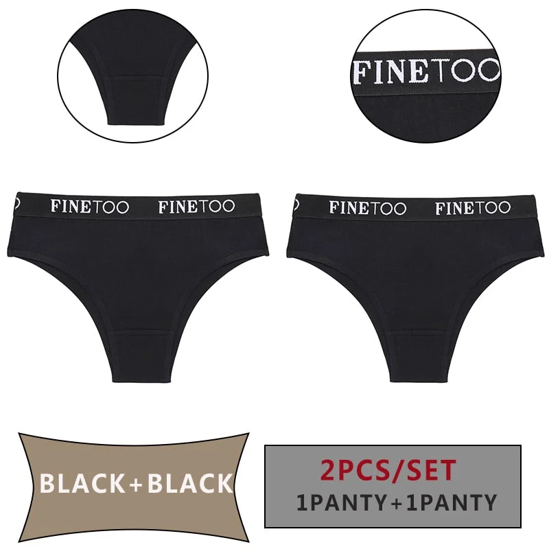 FINETOO 2PCS/Set Women Cotton Panties Sexy Letter Underwear Panty Thong Low Waisted 1Panty+1G-string Brief Tanga Lingerie Femme