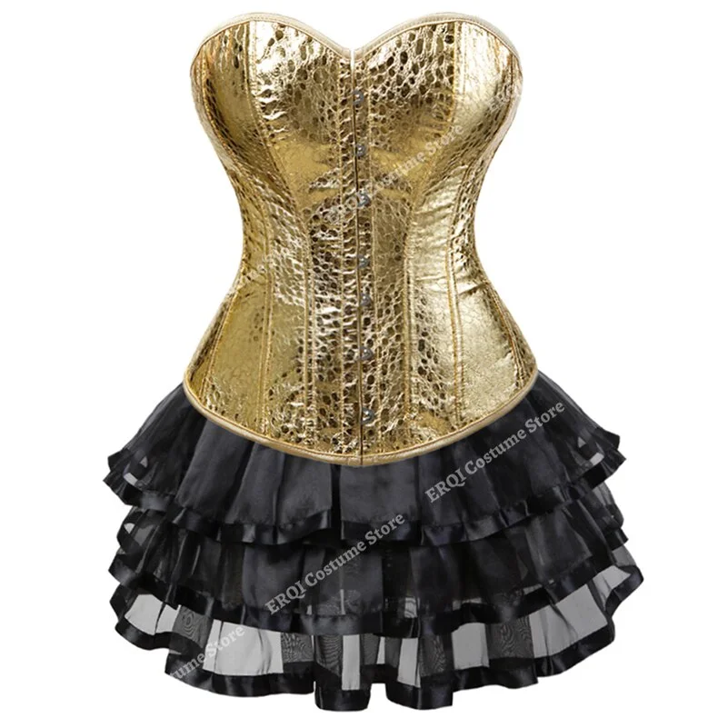 Billionm tutu Dress Burlesque Plus Size Corset Mini Skirt y2k Overbust Leather Corset Bustier Nightclub Gold Silver Sexy