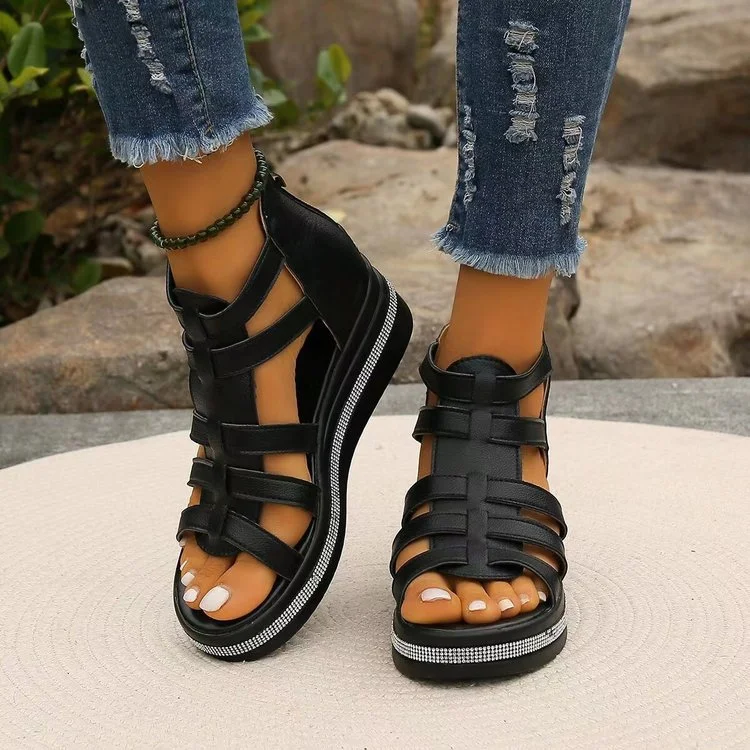 Breakj Breakj Thick-Solled Sandals Women's 2024 Summer New Fashion Romanpoo Heel Women's Shoes 43 Yards