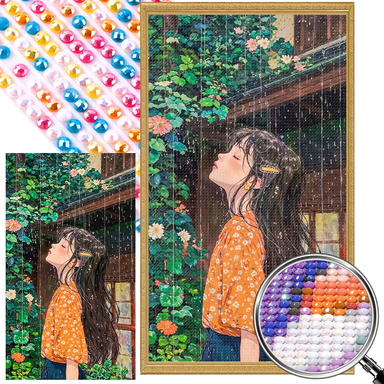 Girl In The Rain - Full Round(Partial AB Drill) - Diamond Painting(45*75cm)