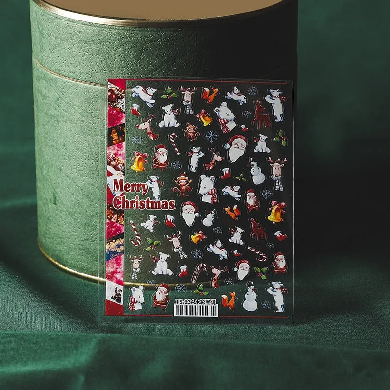 5D Nail Art Stickers Christmas SnowFlake Snowman Deer Tree Design Three-dimensional Frosted Thin Relief Nail Art Charms Decor-Nail Inspo