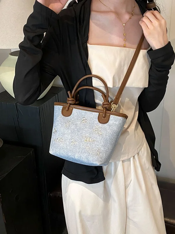 Pongl Pongl Handbag Bag Female 2024 Summer Cowboy New National Style Embroidery Shoulder Bag Oblique Across Foreign Style Popular Bucket