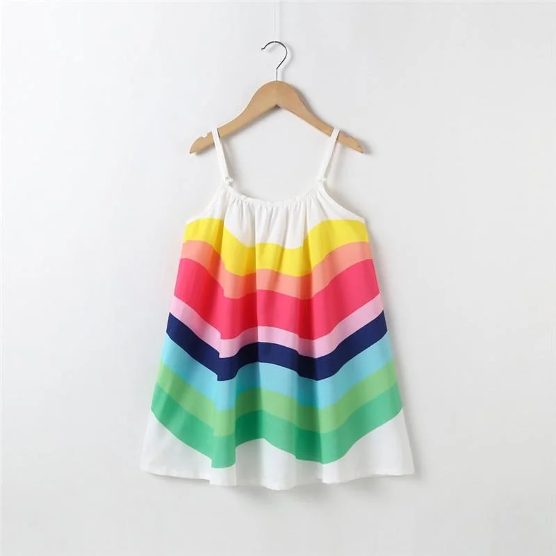 Brazilian Style Girls Carnival Dress Summer Sling Rainbow Color Party Dress Holiday Beach Dress for Girls Fashion Clothing 2-6T