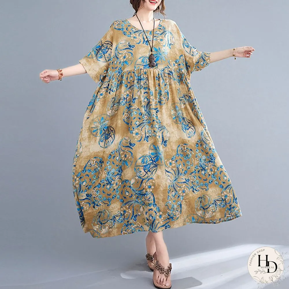 ZANZEA Women Summer Short Sleeved Plus Size Casual Loose Robes Dresses Holiday Long Dress