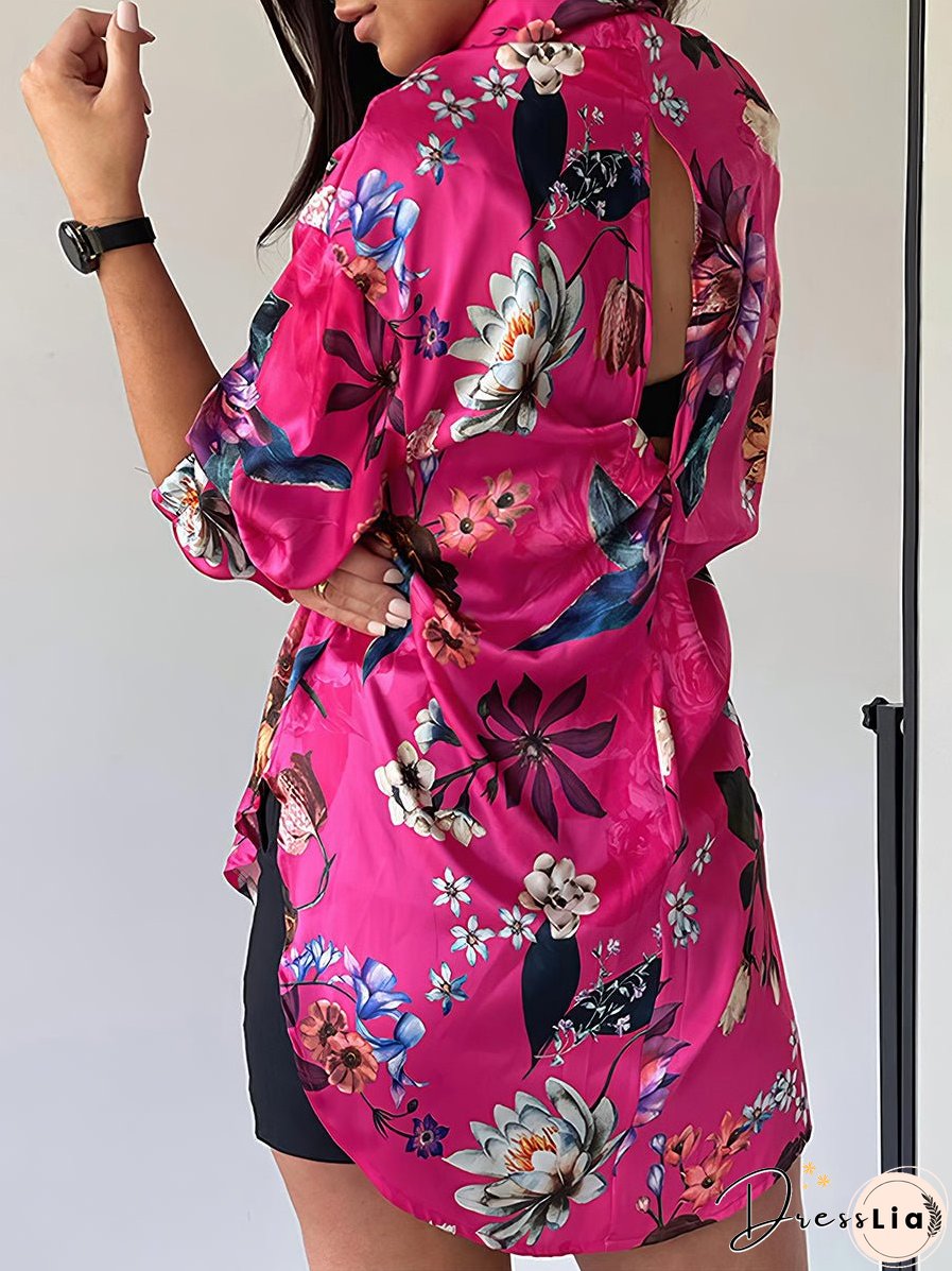 Fashion Lapel Printed Long Sleeve Blouse
