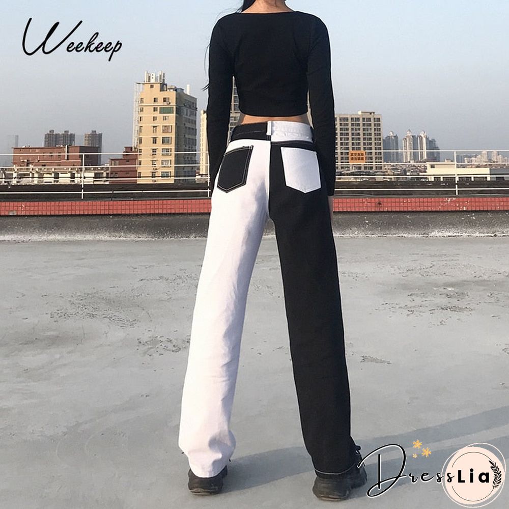 Colorful Vintage Jeans Womens High Waist Harajuku Straight Denim Pants Streetwear Cargo