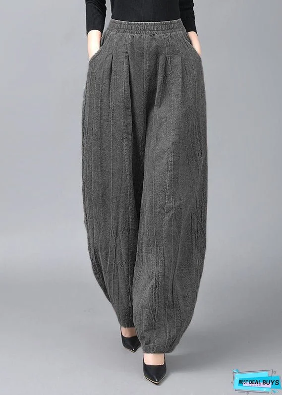 Vintage Light Coffee Pockets Patchwork Linen Lantern Pants Fall