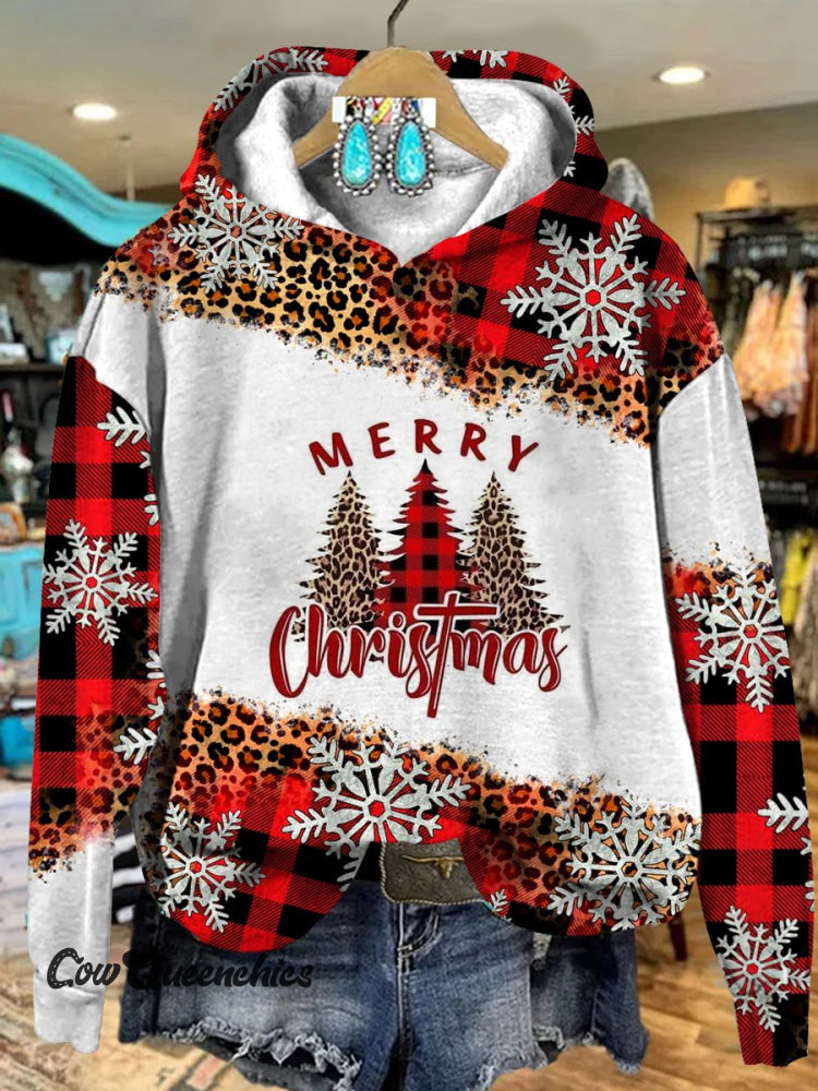 Red Plaid Snowflakes Merry Christmas Art Print Casual Sweatshirt Multicolor / S