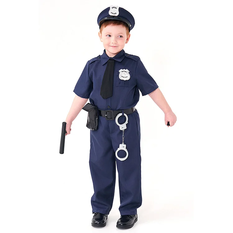 Adults Kids Police Blue Uniform Family Outfits Cosplay Costume Carnival Suit
