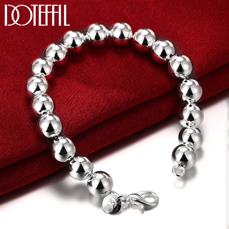 DOTEFFIL 925 Sterling Silver 10mm Hollow Smooth Beads Chain Bracelet For Women Jewelry