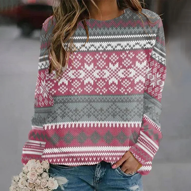 Iceland Pattern Vintage Print Contrast Crewneck Sweatshirt