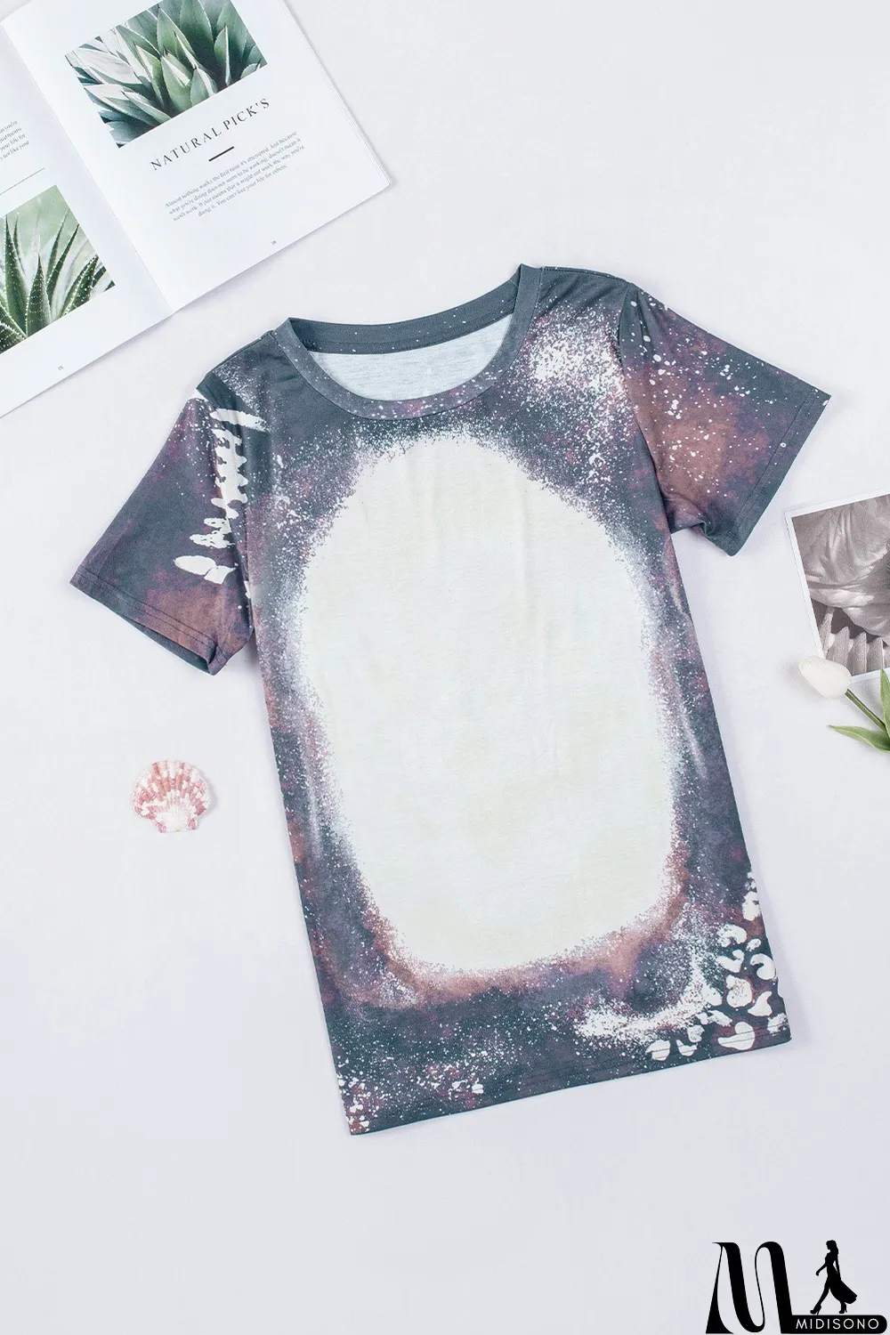 MidiSono - Blank Apparel - Multicolor Crew Neck Bleached Tie-dye Basic Tee