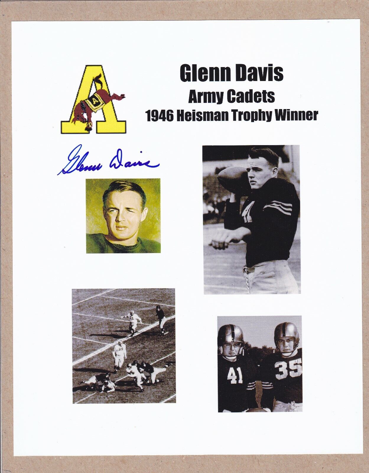 Glenn Davis signed 8x10 Army Photo Poster painting-1946 Heisman Trophy Winner (Dec)